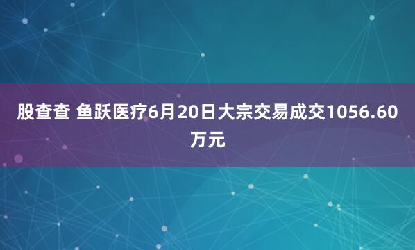 股查查 鱼跃医疗6月20日大宗交易成交1056.60万元
